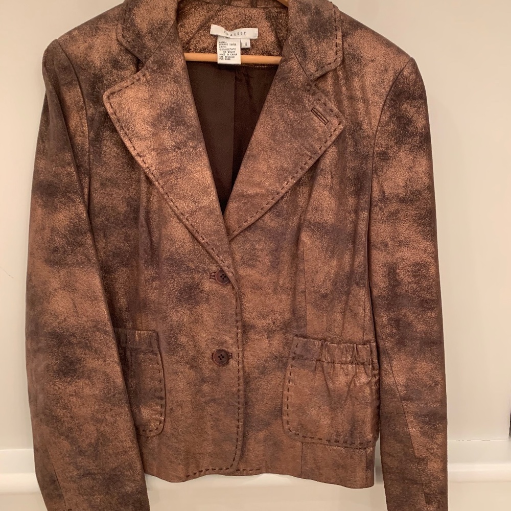 Distressed metallic leather blazer